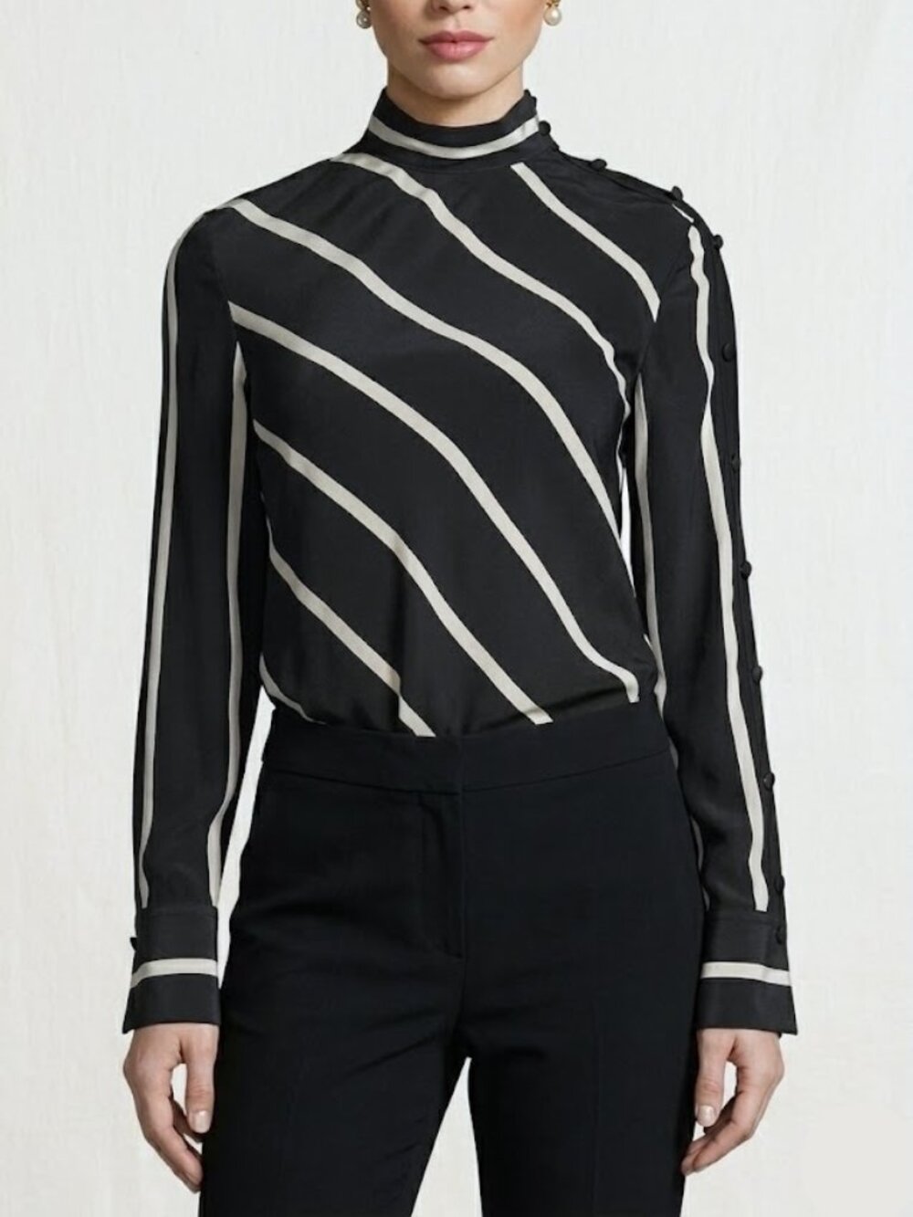 Who What Wear x Target Diagonal Stripe Mock Neck Blouse – Size Medium - Picture 5 of 8